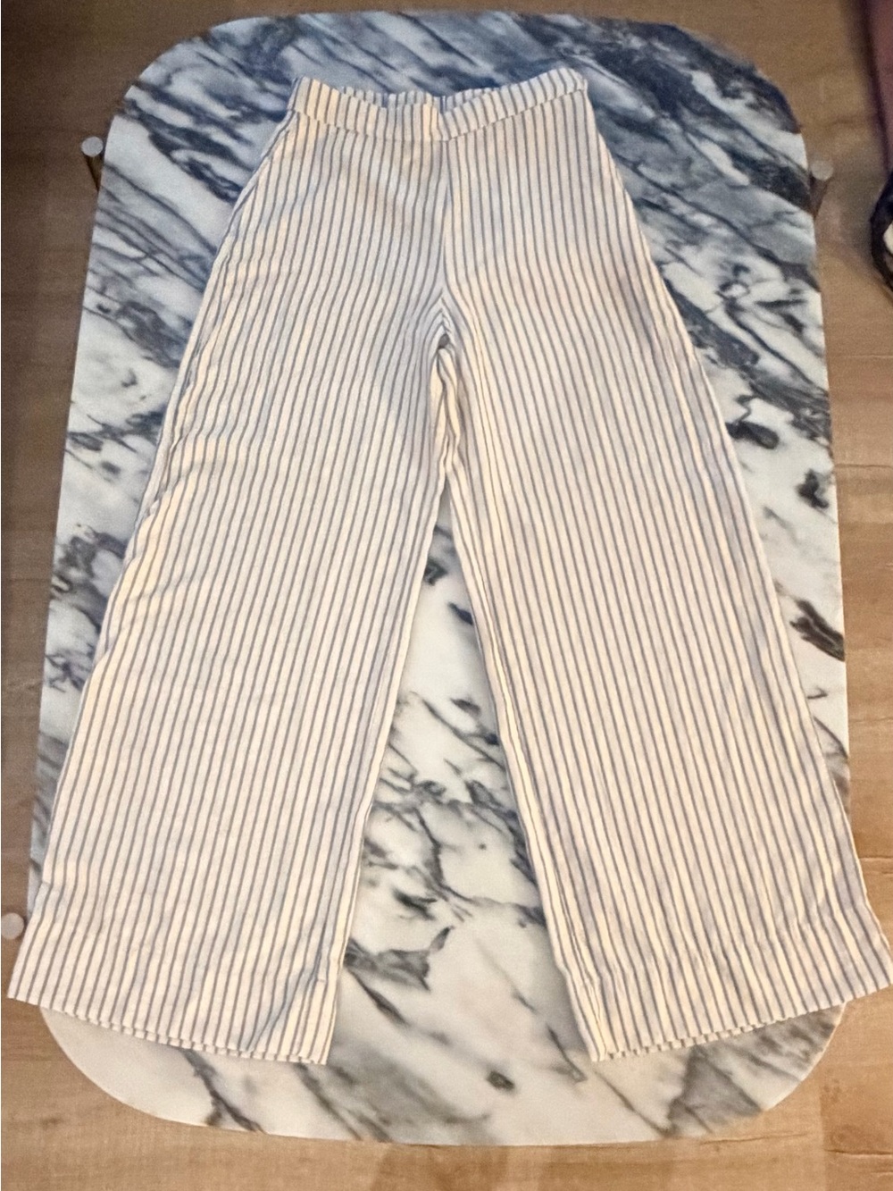 H&M Cream Wide-Leg Pants with black Stripes